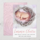 Baby Meisje Roze Marmeren Foto Aankondiging Geboor (Voorkant / Achterkant)