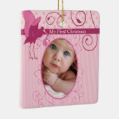 Baby Meisje Roze Ooievaar Geboortestatistieken Fot Keramisch Ornament (Rechts)