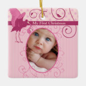 Baby Meisje Roze Ooievaar Geboortestatistieken Fot Keramisch Ornament (Voorkant)