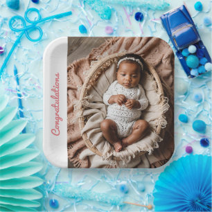 baby meisje roze partij foto gefeliciteerd papieren bordje