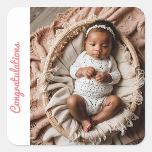 baby meisje roze partij foto gefeliciteerd vierkante sticker