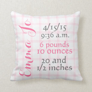 Baby Meisje Roze Plaid Geboortekussen Kussen
