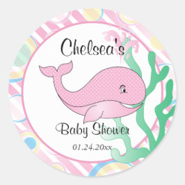 Baby Meisje Roze Polka Gevlekt Walvis Baby shower Ronde Sticker