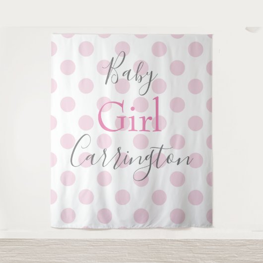 Baby Meisje Roze Stippen Script Baby Shower Wandkleed (Voorkant)