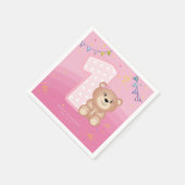 Baby Meisje Roze Teddy Eerste Verjaardag Party Ser Servet (Hoek)