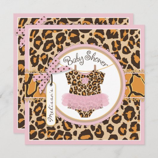 Baby Meisje Roze Tutu Cheetah Print Baby shower Kaart (Voorkant / Achterkant)