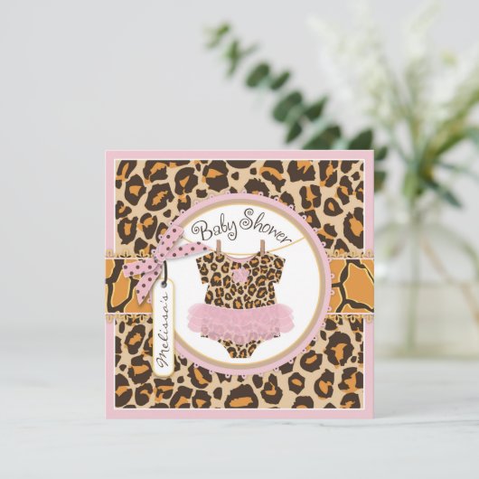 Baby Meisje Roze Tutu Cheetah Print Baby shower Kaart (Staand voorkant)