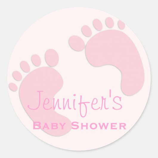 Baby Meisje Roze Voetafdruk Eenvoudige Douche Stic Ronde Sticker (Voorkant)