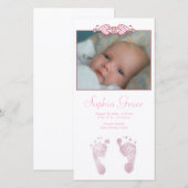 Baby Meisje Roze Voetafdrukken Geboorteaankondigin Aankondiging (Voorkant / Achterkant)