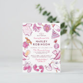 Baby meisje | Roze Waterverf speelgoed Baby shower Uitnodiging Briefkaart (Staand voorkant)