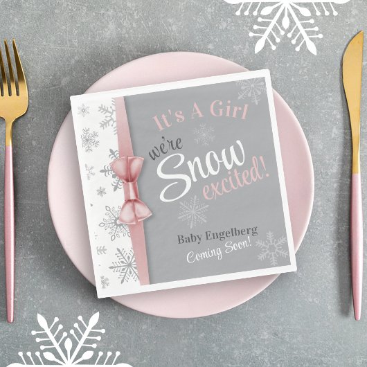 Baby Meisje Roze We zijn Sneeuw Opgewonden Sneeuwv Servet