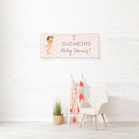  Baby Meisje Roze Wit & Grijs Spandoek (Insitu)