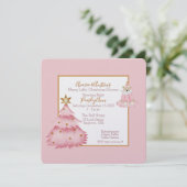 Baby Meisje Roze Witte Kerstboom Douche Kaart (Staand voorkant)