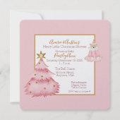 Baby Meisje Roze Witte Kerstboom Douche Kaart (Voorkant)