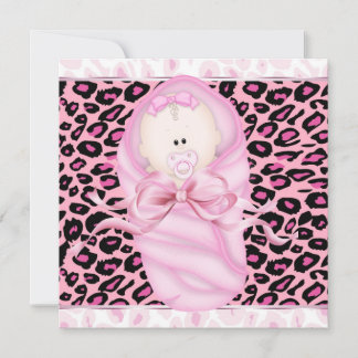 Baby Meisje Roze Zwart Luipaard Baby Meisje Shower Kaart