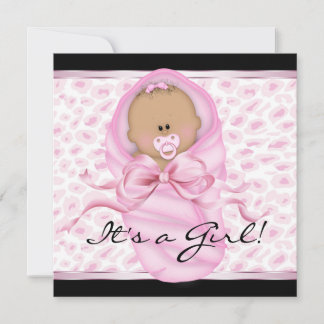 Baby Meisje Roze Zwart Luipaard Baby Meisje Shower Kaart
