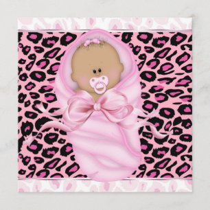 Baby Meisje Roze Zwarte Luipaard Baby Meisje Douch Kaart