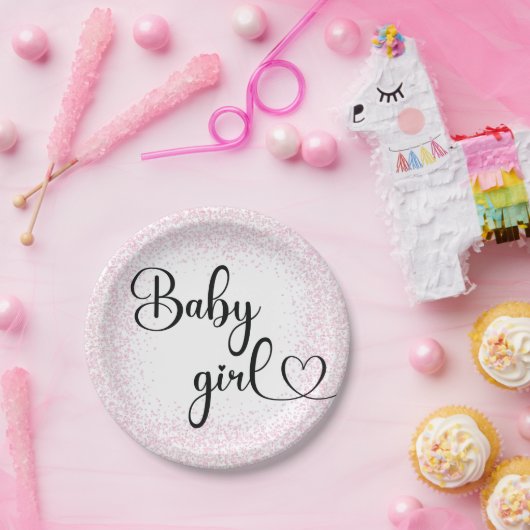 Baby meisje script roze glitter Papier Bord (Feest)