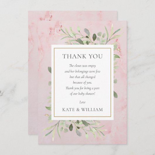 Baby Meisje Shower Gedicht Lente Bladeren Groene T Bedankkaart (Voorkant / Achterkant)
