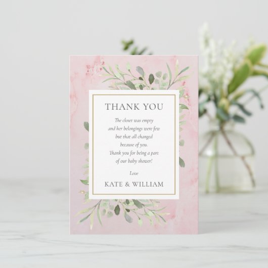 Baby Meisje Shower Gedicht Lente Bladeren Groene T Bedankkaart (Staand voorkant)