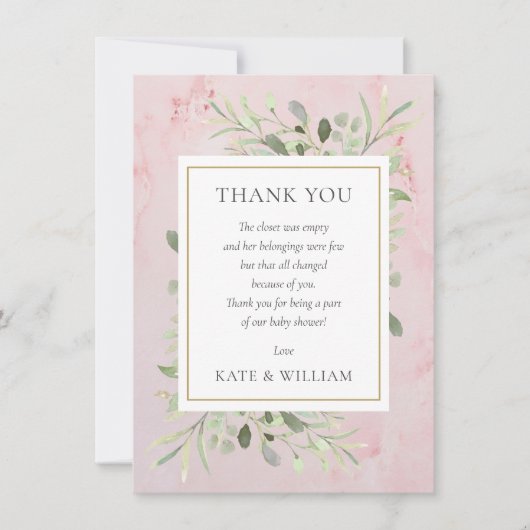 Baby Meisje Shower Gedicht Lente Bladeren Groene T Bedankkaart (Voorkant)