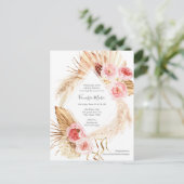 Baby Meisje Shower Modern Boho Pampas gras bloem Uitnodiging Briefkaart (Staand voorkant)