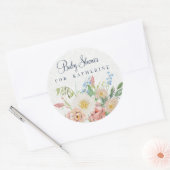 Baby Meisje Shower Roze Roze Bloemige Blad Groenel Ronde Sticker (Envelop)