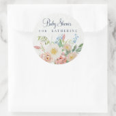 Baby Meisje Shower Roze Roze Bloemige Blad Groenel Ronde Sticker (Tas)