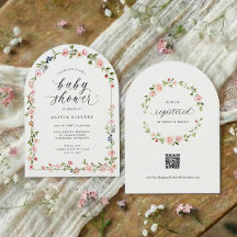 Baby Meisje Shower Roze Waterverf Bloemboog