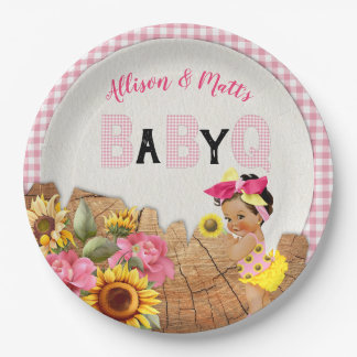 Baby Meisje Shower Roze Zonnebloem Baby Q Barbeque Papieren Bordje