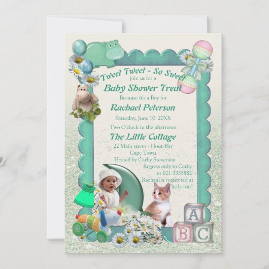 Baby Meisje Shower Uitnodiging Tweets (Voorkant)