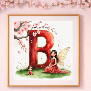 Baby Meisje Slaapkamer Letter B Fee Bloemstuk Poster