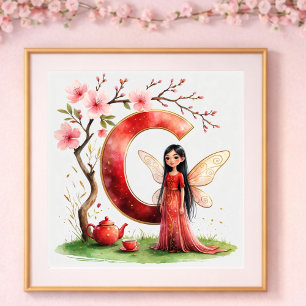 Baby Meisje Slaapkamer Letter C Fee Bloemstuk Poster