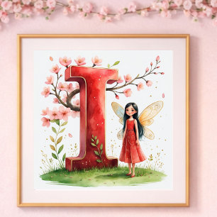 Baby Meisje Slaapkamer Letter I Feeërieke Bloemen Poster
