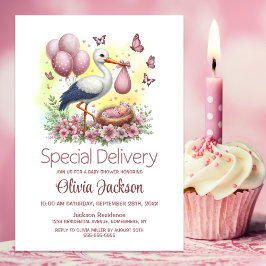 Baby Meisje Speciale Levering Ooievaar Baby shower Kaart