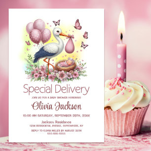 Baby Meisje Speciale Levering Ooievaar Baby shower Kaart