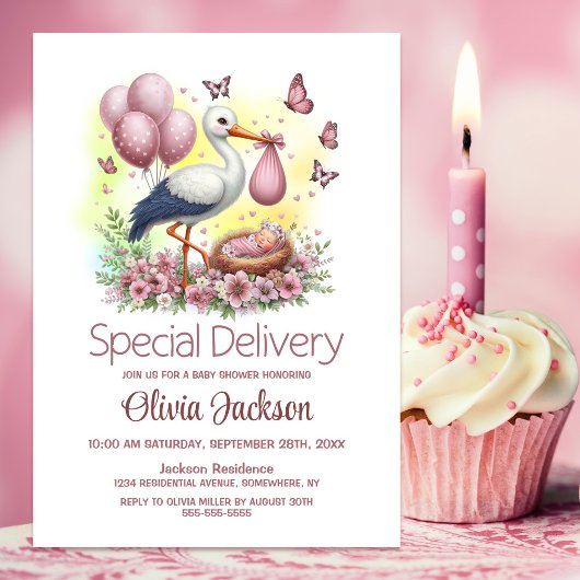 Baby Meisje Speciale Levering Ooievaar Baby shower Kaart