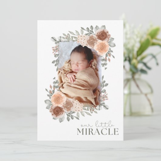Baby Meisje Sweet Floral Foto Geboorte Aankondigin Aankondiging (Staand voorkant)