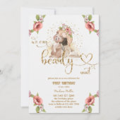 Baby Meisje Teddy Beer Eerste Verjaardagsfeestje Kaart (Voorkant)