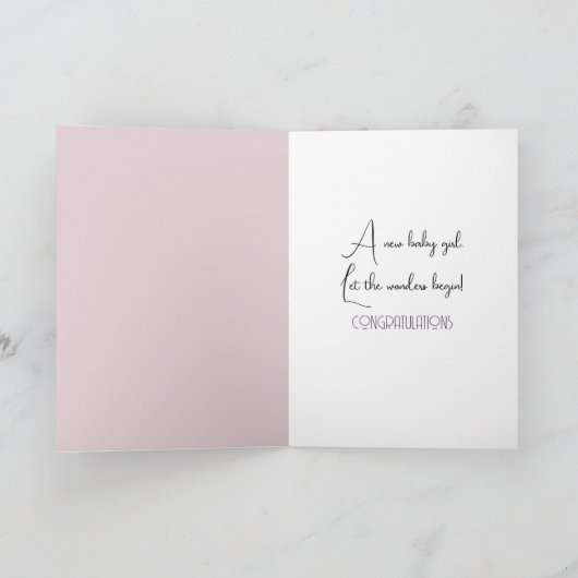 Baby meisje teddybeer met roze strik kaart (Binnen)