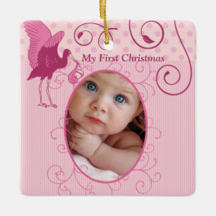 Baby Meisje Tiny Tee Foto Ornament met Geboorte St