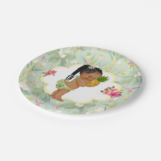 Baby Meisje Tropische Hawaiian Luau Hibiscus vlech Papieren Bordje (Gekanteld)