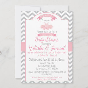 Baby Meisje Tutu Ballet Baby shower Invitation Roz Kaart
