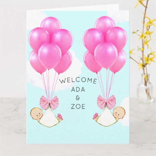 Baby meisje tweeling kaart (Gele Bloem)