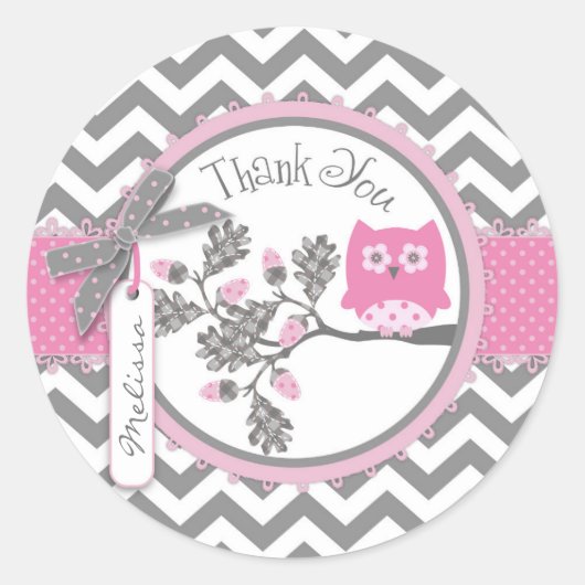 Baby Meisje Uil Chevron Print Dank u Label (Voorkant)