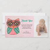 Baby Meisje Uil Dank u Fotosjabloon Fotokaart Bedankkaart (Voorkant)