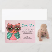 Baby Meisje Uil Dank u Fotosjabloon Fotokaart Bedankkaart (Voorkant / Achterkant)