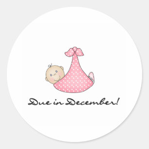 Baby Meisje Verschuldigd in December Ronde Sticker