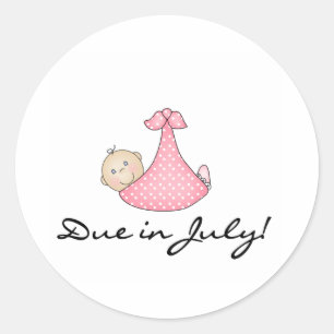 Baby meisje verwacht in juli ronde sticker