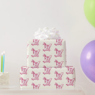 Baby Meisje Vintage Roze Hobby Paard Patroon Cadeaupapier